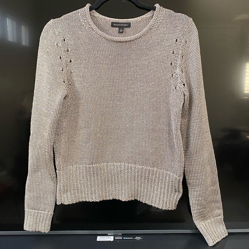 Banana Republic Purple Gray Metallic Heavy Holes Sweater, Size M